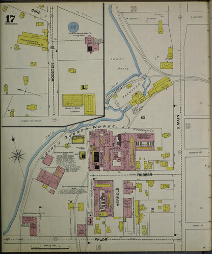 Sanborn Fire Insurance Map from Akron, Summit County, Ohio (1892), Sheet #0017 - Historic Sanborn Fire Insurance Map Print, vintage old map wall art, antique decor, genealogy gift, Ohio Ohio map