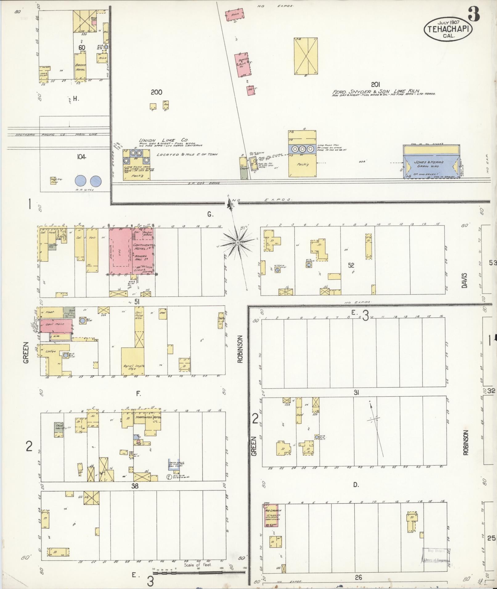 Sanborn Fire Insurance Map from Tehachapi, Kern County, California (1907), Sheet #0003 - Complete Map Set gallery image, historic Sanborn map, vintage wall art, California California