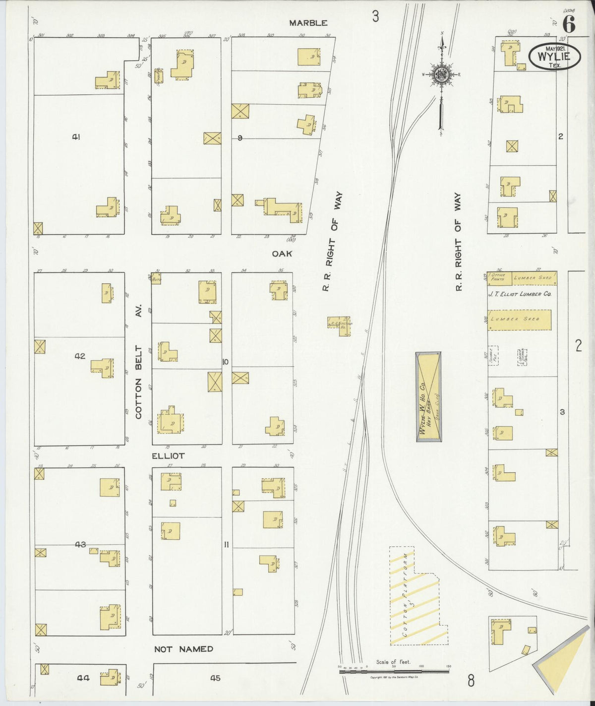 Sanborn Fire Insurance Map from Wylie, Collin County, Texas (1921), Sheet #0006 - Complete Map Set gallery image, historic Sanborn map, vintage wall art, Texas Texas