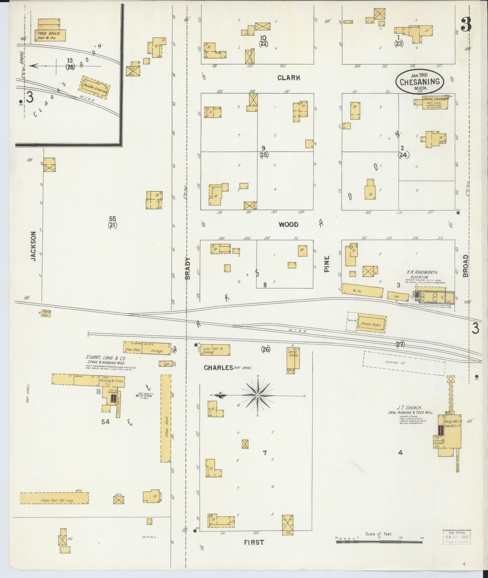 Sanborn Fire Insurance Map from Chesaning, Saginaw County, Michigan (1900), Sheet #0003 - Complete Map Set gallery image, historic Sanborn map, vintage wall art, Michigan Michigan