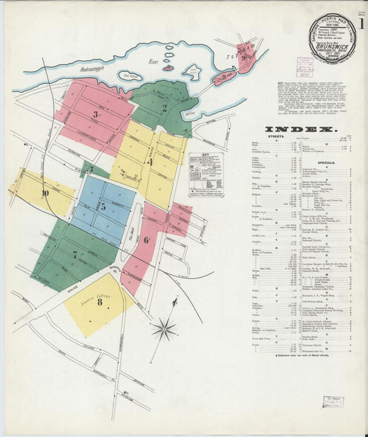 Sanborn Fire Insurance Map from Brunswick, Cumberland County, Maine (1901), Sheet #0001 - Complete Map Set gallery image, historic Sanborn map, vintage wall art, Maine Maine