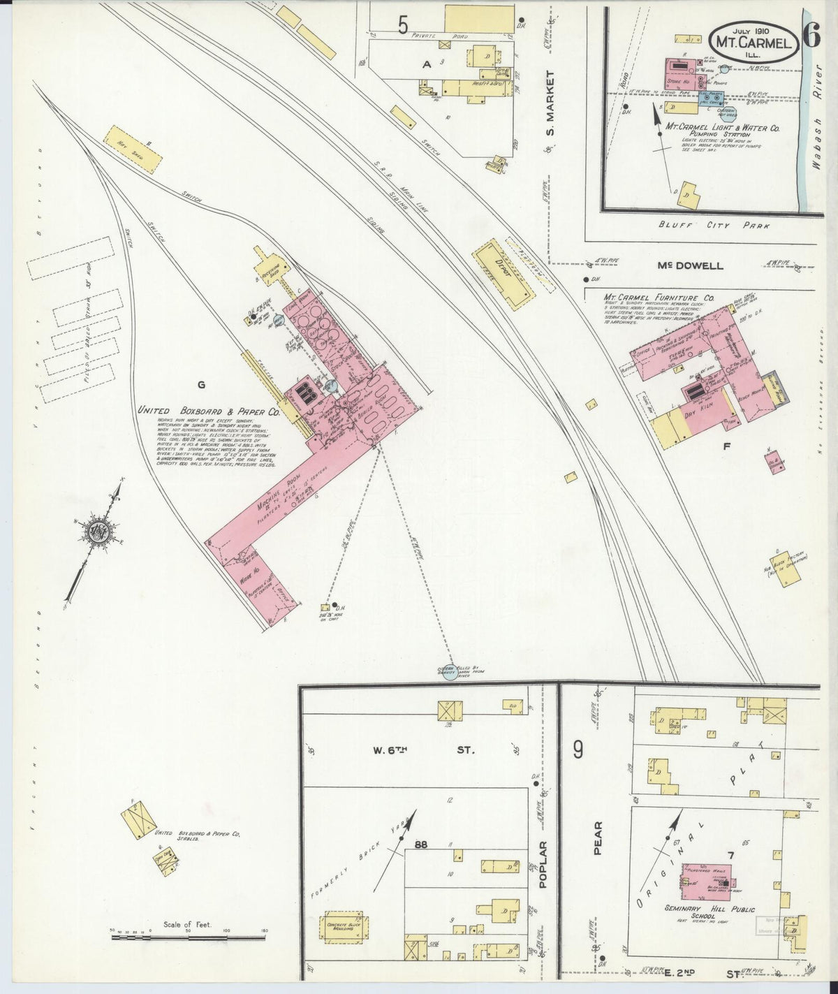 Sanborn Fire Insurance Map from Mount Carmel, Wabash County, Illinois (1910), Sheet #0006 - Complete Map Set gallery image, historic Sanborn map, vintage wall art, Illinois Illinois