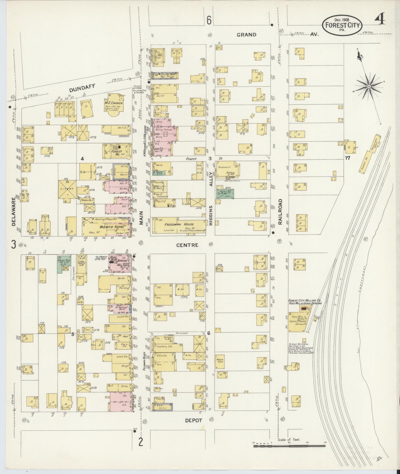 Sanborn Fire Insurance Map from Forest City, Susquehanna County, Pennsylvania (1908), Sheet #0004 - Historic Sanborn Fire Insurance Map Print, vintage old map wall art, antique decor, genealogy gift, Pennsylvania Pennsylvania map