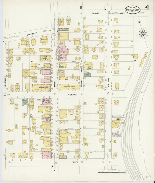 Sanborn Fire Insurance Map from Forest City, Susquehanna County, Pennsylvania (1908), Sheet #0004 - Historic Sanborn Fire Insurance Map Print, vintage old map wall art, antique decor, genealogy gift, Pennsylvania Pennsylvania map