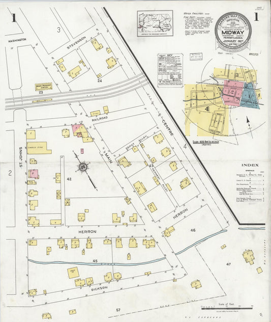 Sanborn Fire Insurance Map from Midway, Washington County, Pennsylvania (1927), Sheet #0001 - Complete Map Set gallery image, historic Sanborn map, vintage wall art, Pennsylvania Pennsylvania