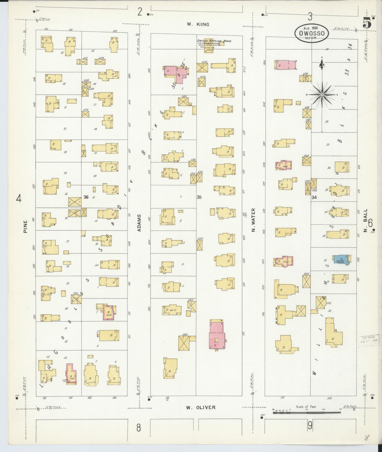 Sanborn Fire Insurance Map from Owosso, Shiawassee County, Michigan (1908), Sheet #0005 - Complete Map Set gallery image, historic Sanborn map, vintage wall art, Michigan Michigan