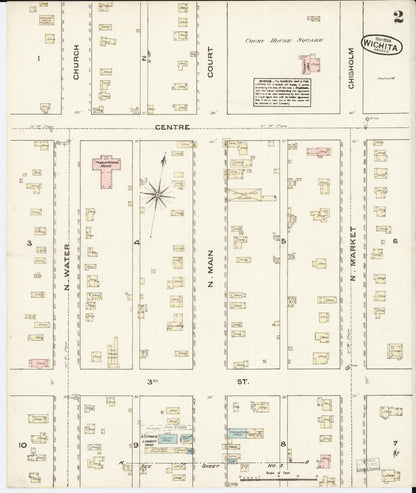 Sanborn Fire Insurance Map from Wichita, Sedgwick County, Kansas (1884), Sheet #0002 - Complete Map Set gallery image, historic Sanborn map, vintage wall art, Kansas Kansas
