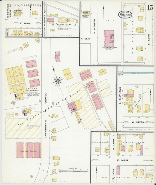 Sanborn Fire Insurance Map from Urbana, Champaign County, Illinois (1909), Sheet #0015 - Historic Sanborn Fire Insurance Map Print, vintage old map wall art, antique decor, genealogy gift, Illinois Illinois map