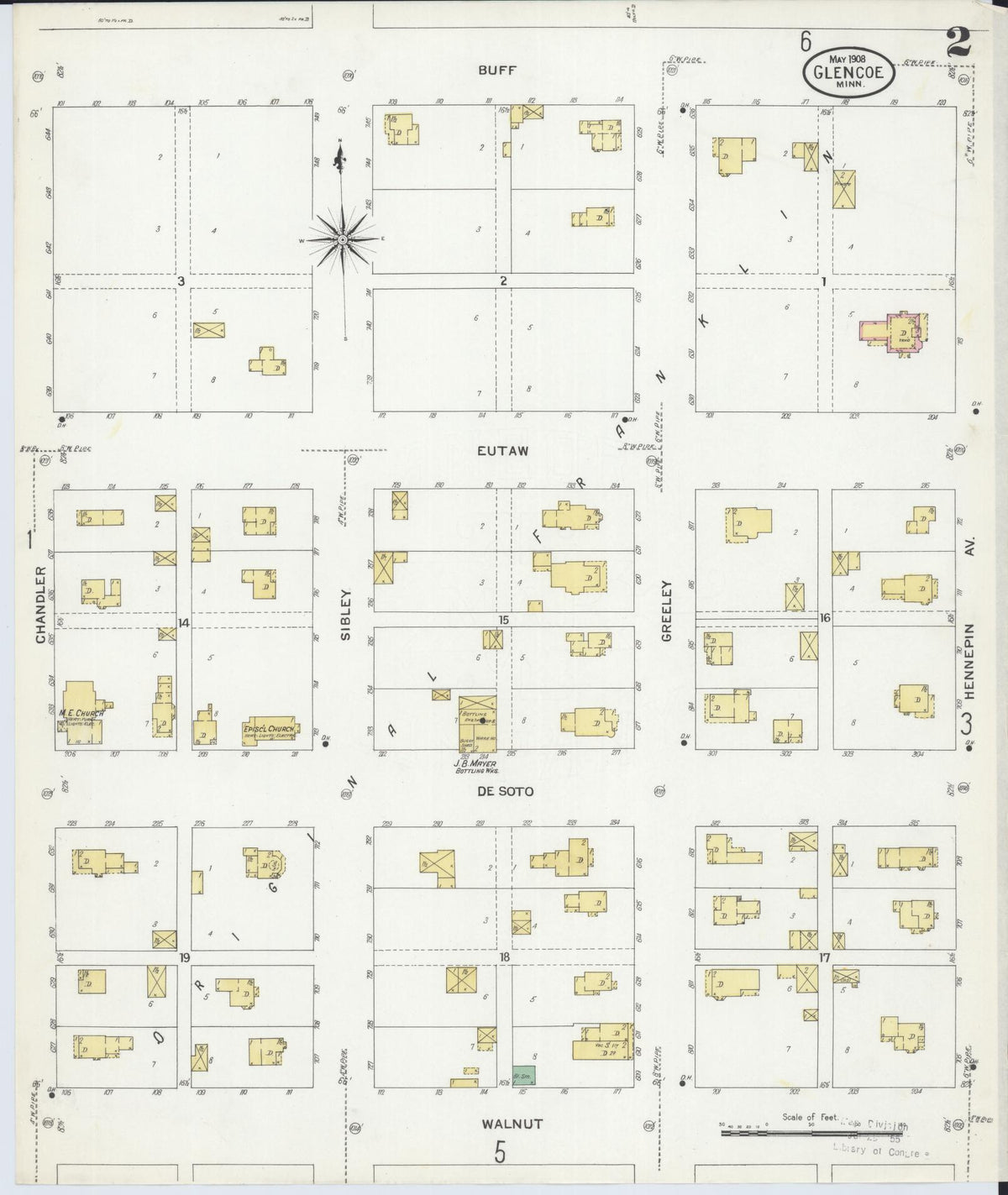 Sanborn Fire Insurance Map from Glencoe, Mcleod County, Minnesota (1908), Sheet #0002 - Complete Map Set gallery image, historic Sanborn map, vintage wall art, Minnesota Minnesota