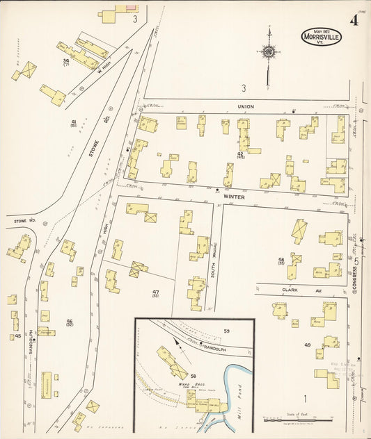 Sanborn Fire Insurance Map from Morrisville, Lamoille County, Vermont (1922), Sheet #0004 - Historic Sanborn Fire Insurance Map Print, vintage old map wall art, antique decor, genealogy gift, Vermont Vermont map