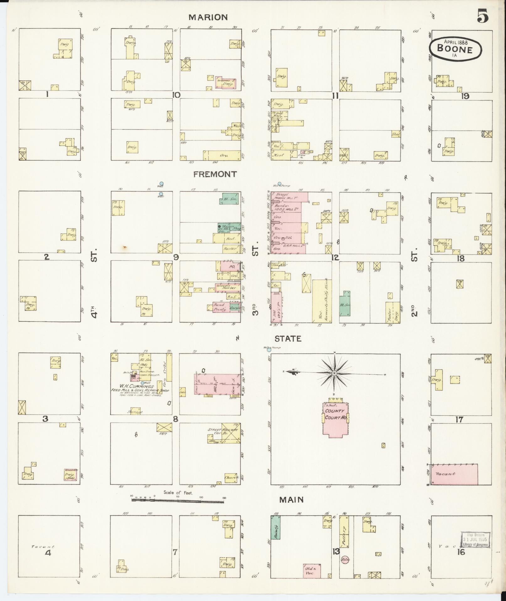 Sanborn Fire Insurance Map from Boone, Boone County, Iowa (1888), Sheet #0005 - Historic Sanborn Fire Insurance Map Print, vintage old map wall art