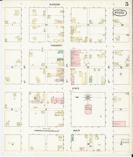 Sanborn Fire Insurance Map from Boone, Boone County, Iowa (1888), Sheet #0005 - Historic Sanborn Fire Insurance Map Print, vintage old map wall art