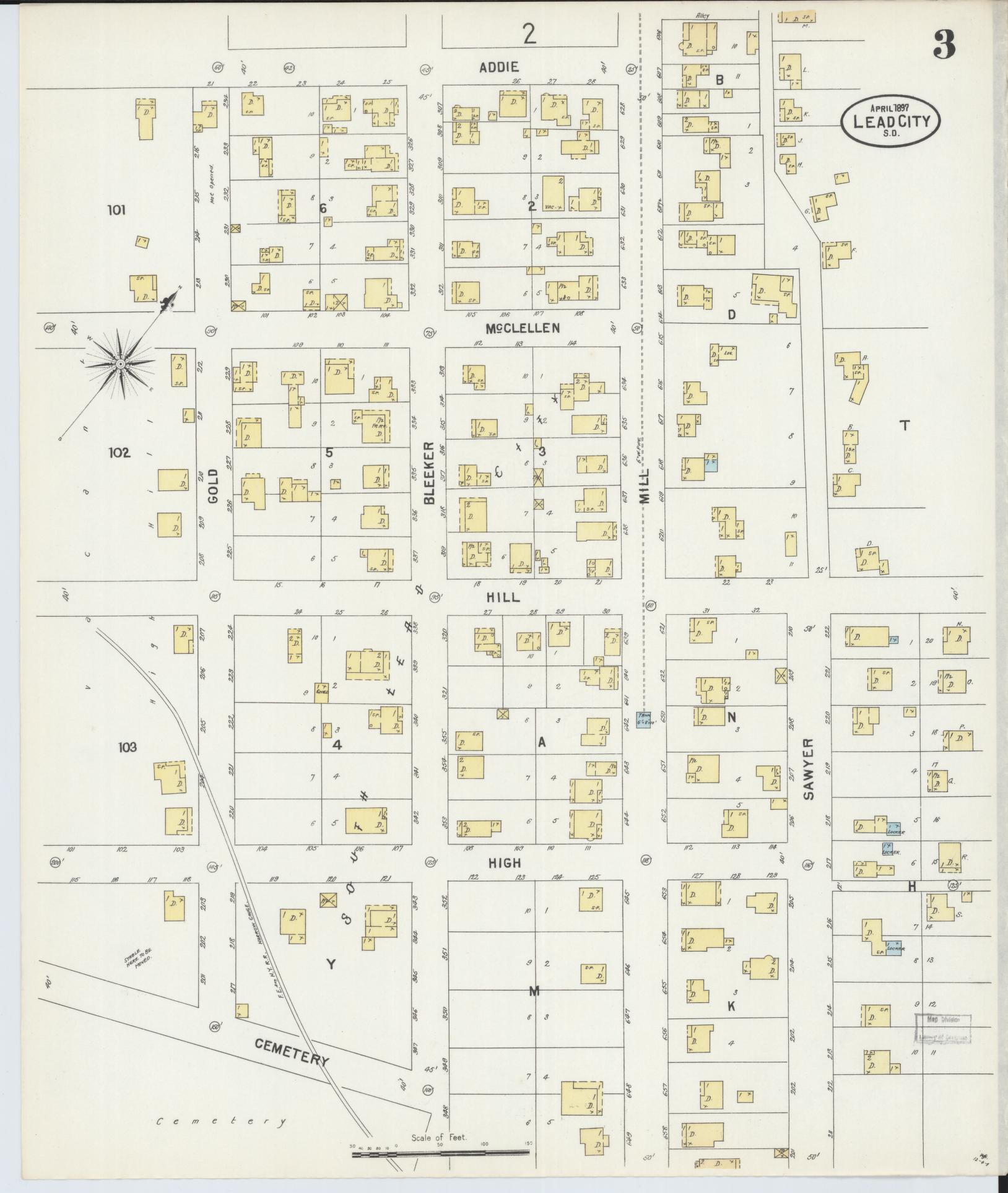 Sanborn Fire Insurance Map from Lead, Lawrence County, South Dakota (1897), Sheet #0003 - Complete Map Set gallery image, historic Sanborn map, vintage wall art, South Dakota South Dakota