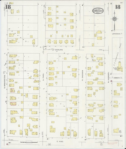 Sanborn Fire Insurance Map from Owosso, Shiawassee County, Michigan (1930), Sheet #0018 - Complete Map Set gallery image, historic Sanborn map, vintage wall art, Michigan Michigan