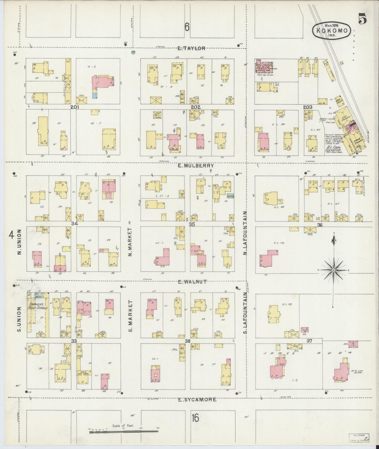 Sanborn Fire Insurance Map from Kokomo, Howard County, Indiana (1896), Sheet #0005 - Complete Map Set gallery image, historic Sanborn map, vintage wall art, Indiana Indiana