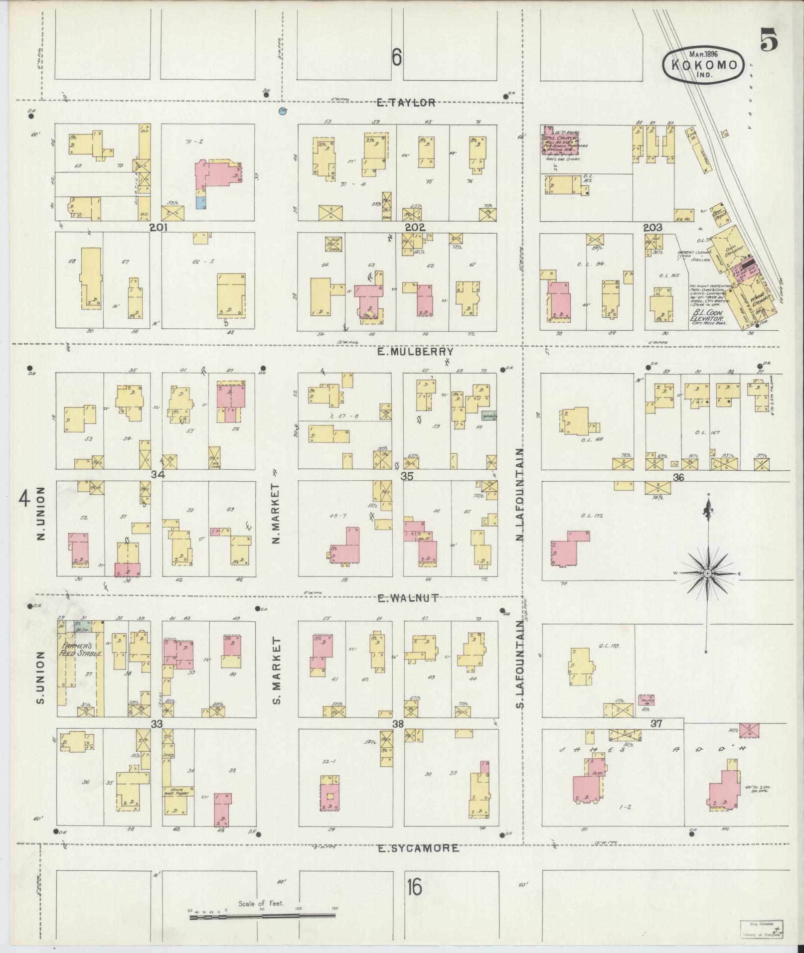 Sanborn Fire Insurance Map from Kokomo, Howard County, Indiana (1896), Sheet #0005 - Complete Map Set gallery image, historic Sanborn map, vintage wall art, Indiana Indiana