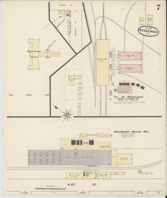 Sanborn Fire Insurance Map from Bessemer, Jefferson County, Alabama (1890), Sheet #0007 - Historic Sanborn Fire Insurance Map Print, vintage old map wall art, antique decor, genealogy gift, Alabama Alabama map