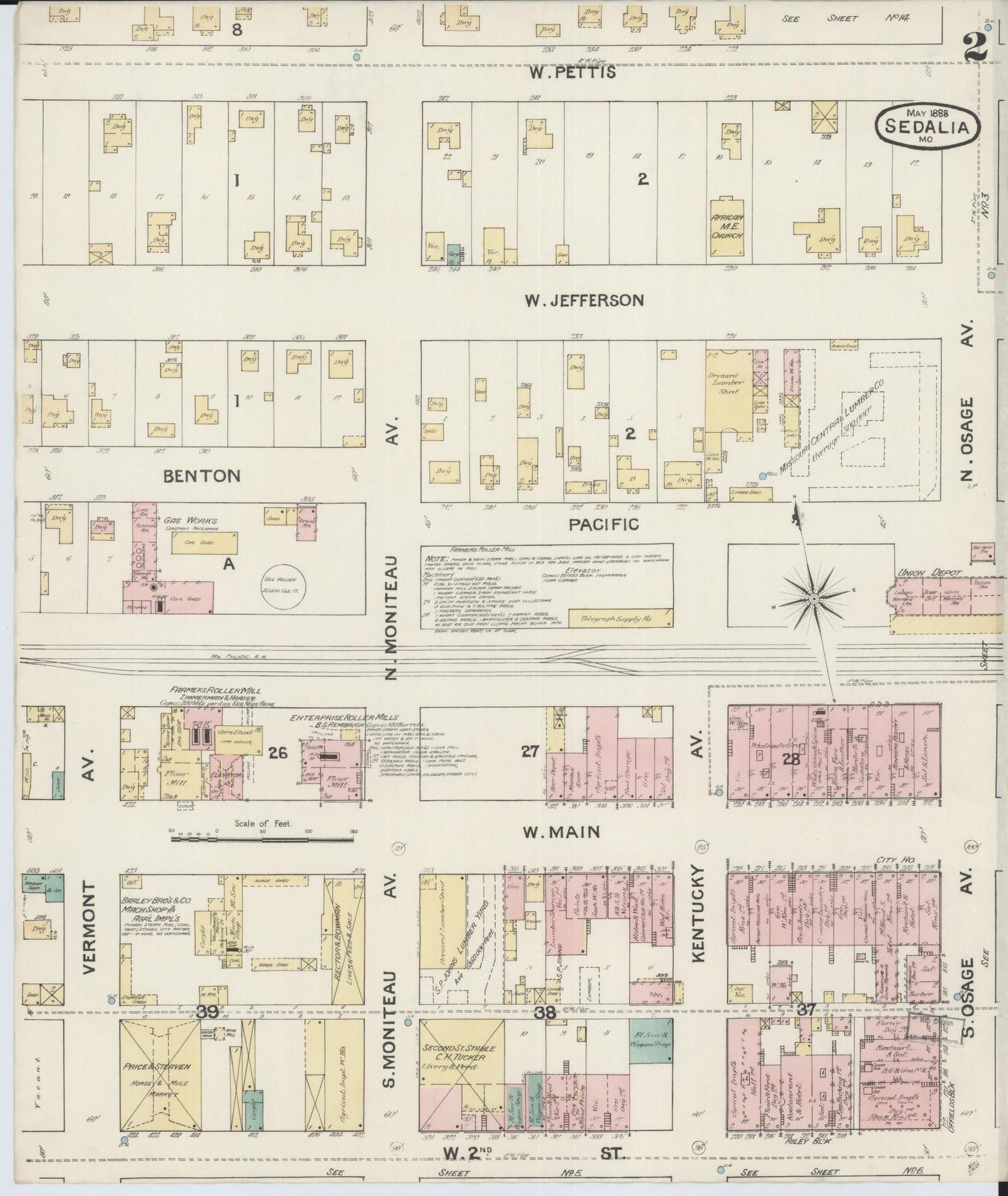 Sanborn Fire Insurance Map from Sedalia, Pettis County, Missouri (1888), Sheet #0002 - Complete Map Set gallery image, historic Sanborn map, vintage wall art, Missouri Missouri