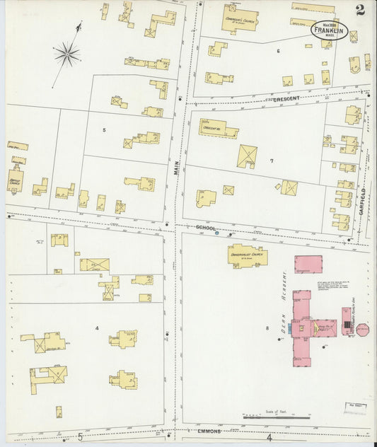 Sanborn Fire Insurance Map from Franklin, Norfolk County, Massachusetts (1899), Sheet #0002 - Historic Sanborn Fire Insurance Map Print, vintage old map wall art, antique decor, genealogy gift, Massachusetts Massachusetts map