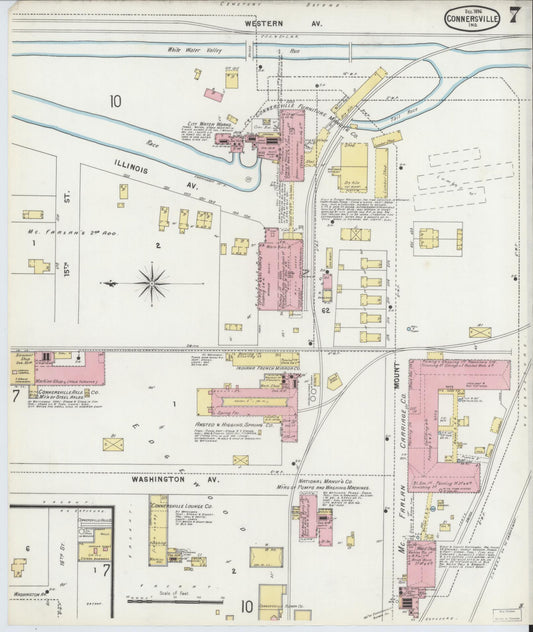 Sanborn Fire Insurance Map from Connersville, Fayette County, Indiana (1896), Sheet #0007 - Historic Sanborn Fire Insurance Map Print, vintage old map wall art, antique decor, genealogy gift, Indiana Indiana map