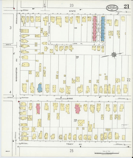 Sanborn Fire Insurance Map from Batavia, Genesee County, New York (1919), Sheet #0021 - Historic Sanborn Fire Insurance Map Print, vintage old map wall art, antique decor, genealogy gift, New York New York map