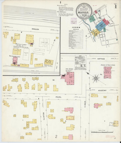 Sanborn Fire Insurance Map from Westfield, Chautauqua County, New York (1907), Sheet #0001 - Historic Sanborn Fire Insurance Map Print, vintage old map wall art, antique decor, genealogy gift, New York New York map