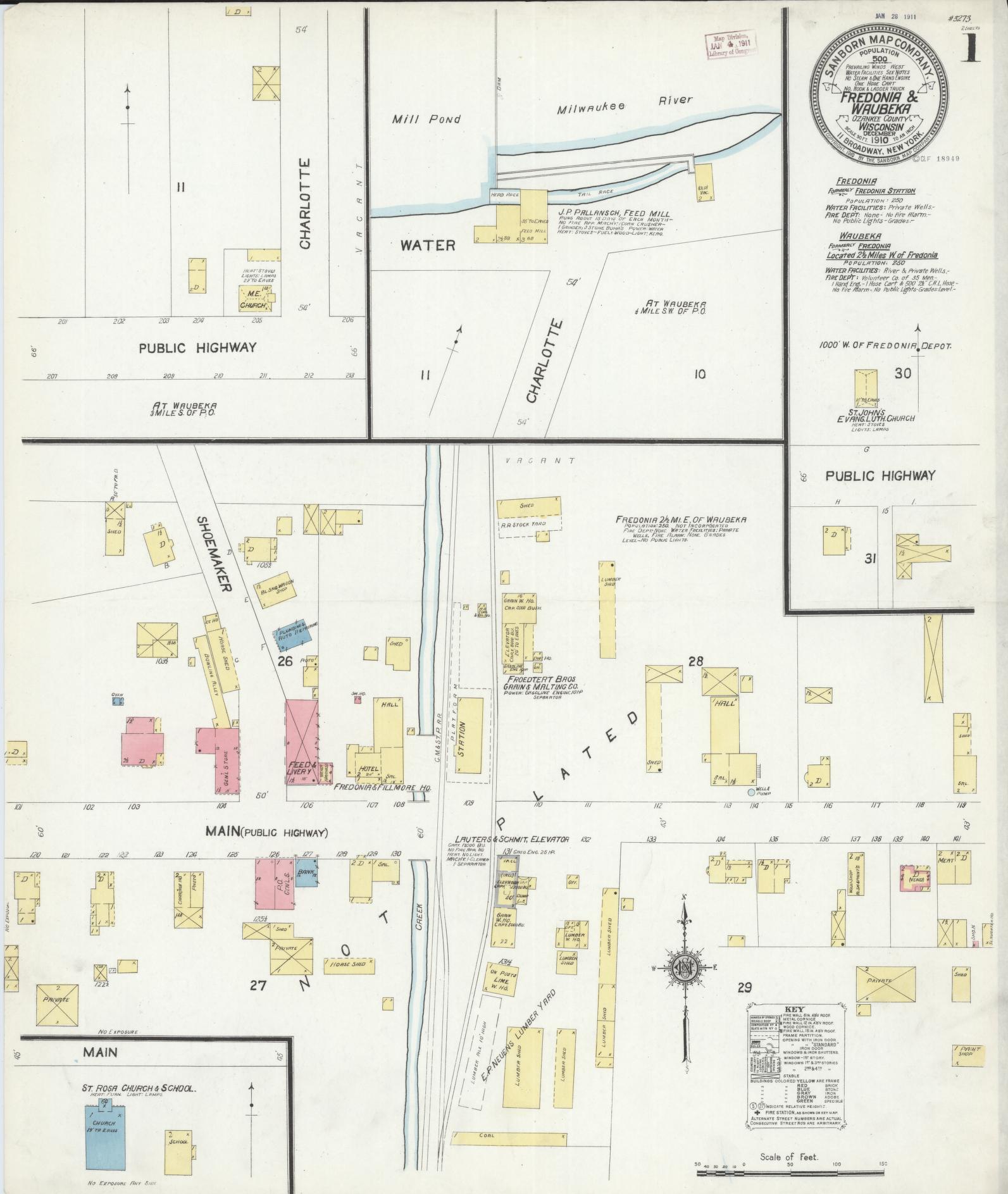 Sanborn Fire Insurance Map from Fredonia, Ozaukee County, Wisconsin (1910), Sheet #0001 - Historic Sanborn Fire Insurance Map Print, vintage old map wall art, antique decor, genealogy gift, Wisconsin Wisconsin map