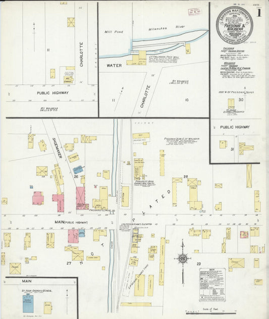 Sanborn Fire Insurance Map from Fredonia, Ozaukee County, Wisconsin (1910), Sheet #0001 - Historic Sanborn Fire Insurance Map Print, vintage old map wall art, antique decor, genealogy gift, Wisconsin Wisconsin map