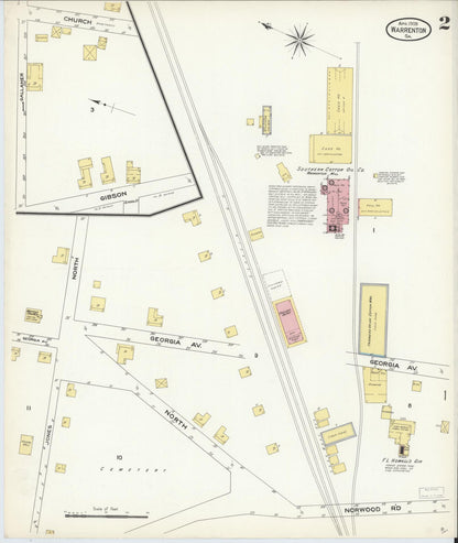 Sanborn Fire Insurance Map from Warrenton, Warren County, Georgia (1909), Sheet #0002 - Complete Map Set gallery image, historic Sanborn map, vintage wall art, Georgia Georgia