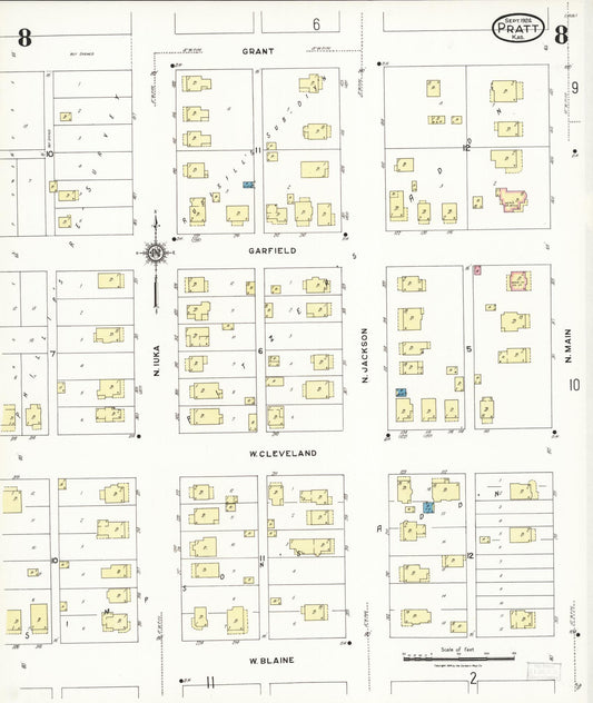 Sanborn Fire Insurance Map from Pratt, Pratt County, Kansas (1924), Sheet #0008 - Historic Sanborn Fire Insurance Map Print, vintage old map wall art, antique decor, genealogy gift, Kansas Kansas map