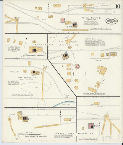 Sanborn Fire Insurance Map from Bessemer, Gogebic County, Michigan (1908), Sheet #0010 - Historic Sanborn Fire Insurance Map Print, vintage old map wall art, antique decor, genealogy gift, Michigan Michigan map