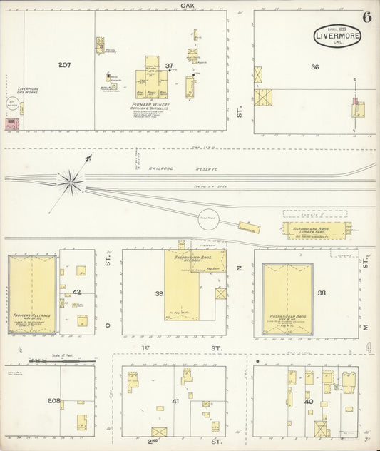 Sanborn Fire Insurance Map from Livermore, Alameda County, California (1893), Sheet #0006 - Historic Sanborn Fire Insurance Map Print, vintage old map wall art, antique decor, genealogy gift, California California map
