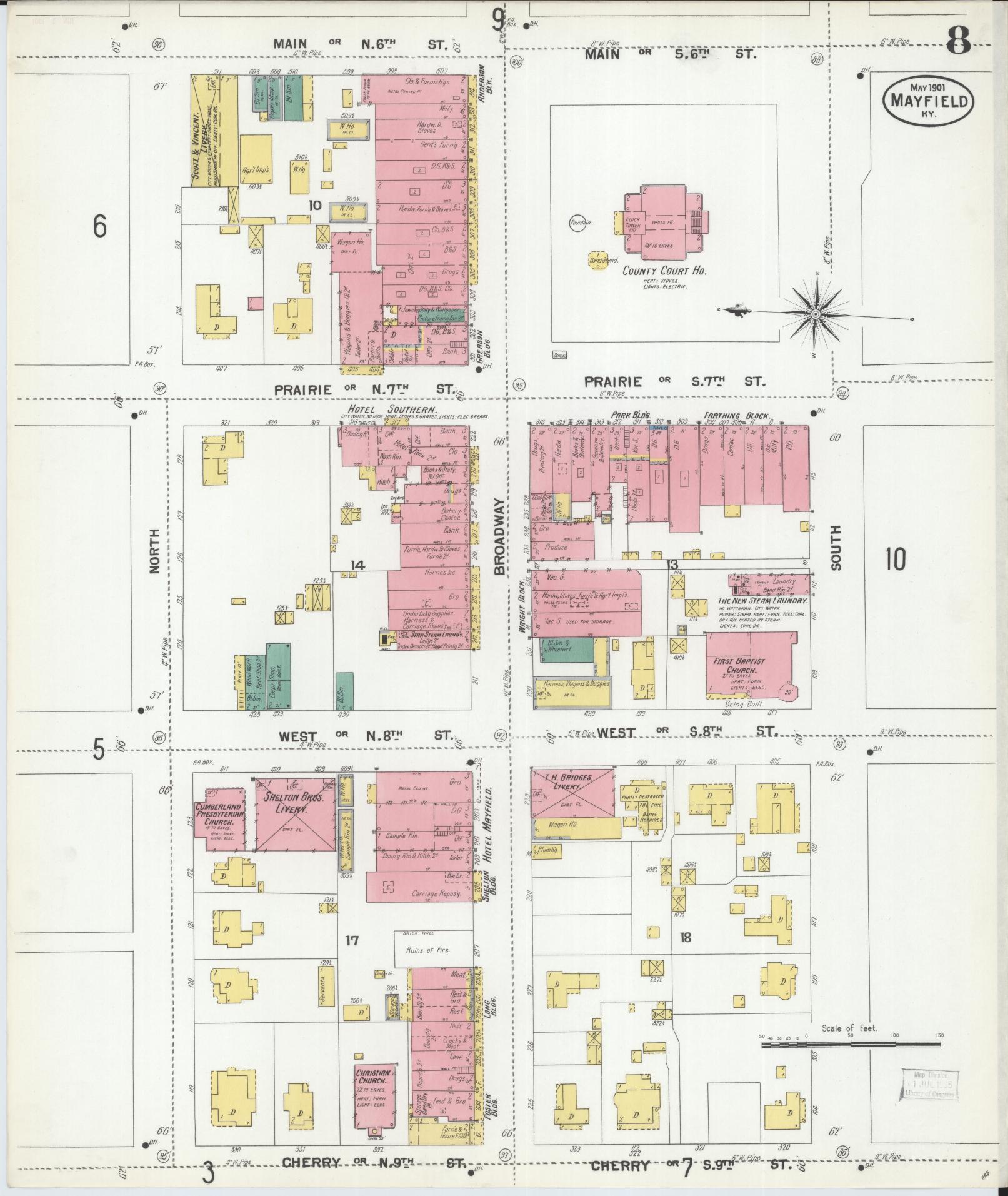 Sanborn Fire Insurance Map from Mayfield, Graves County, Kentucky (1901), Sheet #0008 - Historic Sanborn Fire Insurance Map Print, vintage old map wall art, antique decor, genealogy gift, Kentucky Kentucky map