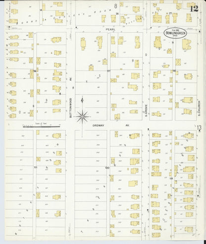 Sanborn Fire Insurance Map from Bowling Green, Wood County, Ohio (1908), Sheet #0012 - Historic Sanborn Fire Insurance Map Print, vintage old map wall art, antique decor, genealogy gift, Ohio Ohio map