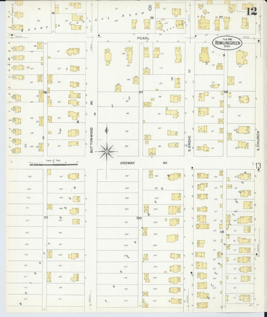 Sanborn Fire Insurance Map from Bowling Green, Wood County, Ohio (1908), Sheet #0012 - Historic Sanborn Fire Insurance Map Print, vintage old map wall art, antique decor, genealogy gift, Ohio Ohio map