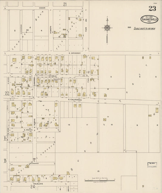 Sanborn Fire Insurance Map from Gainesville, Cooke County, Texas (1922), Sheet #0023 - Historic Sanborn Fire Insurance Map Print, vintage old map wall art, antique decor, genealogy gift, Texas Texas map