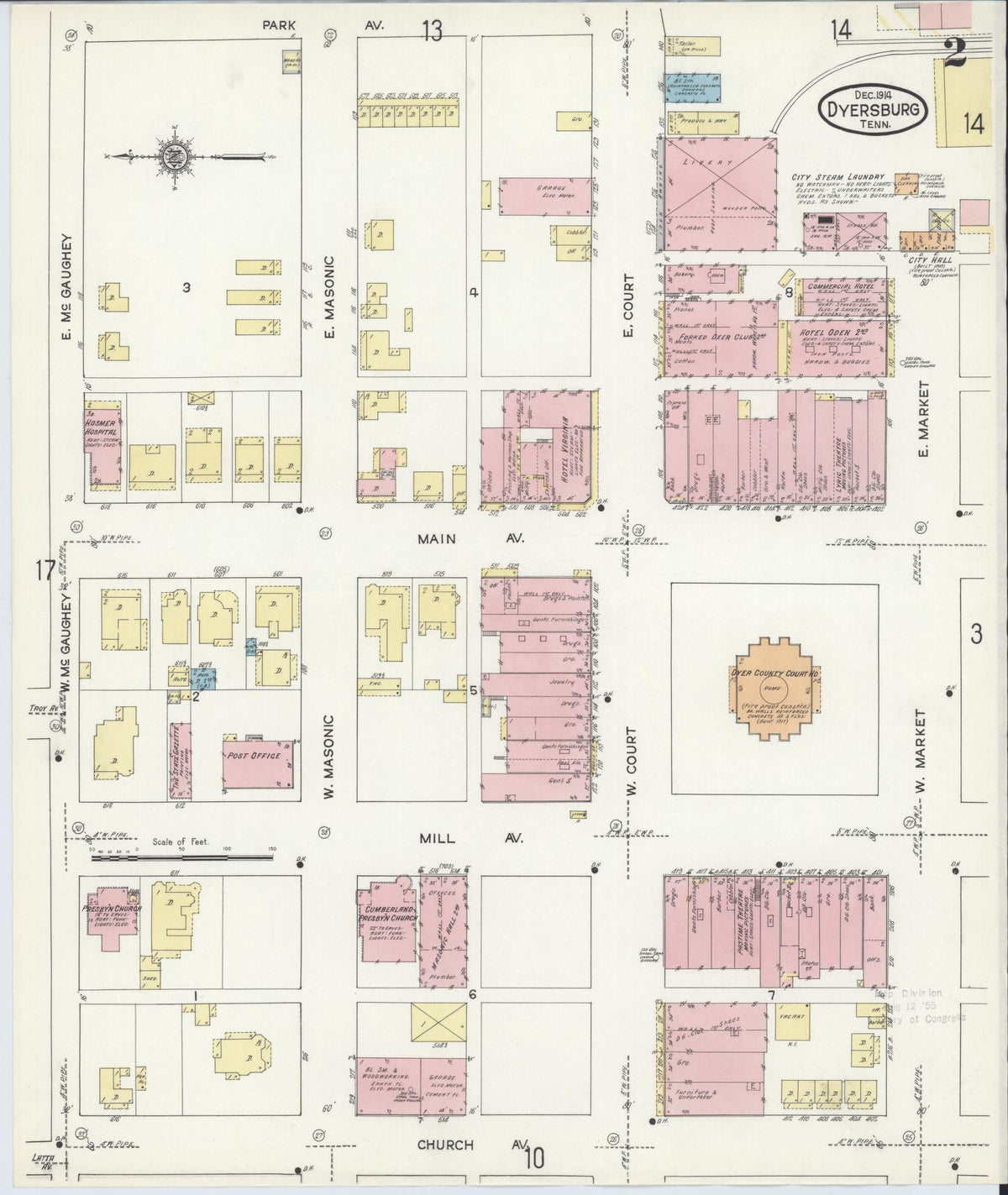 Sanborn Fire Insurance Map from Dyersburg, Dyer County, Tennessee (1914), Sheet #0002 - Historic Sanborn Fire Insurance Map Print, vintage old map wall art, antique decor, genealogy gift, Tennessee Tennessee map