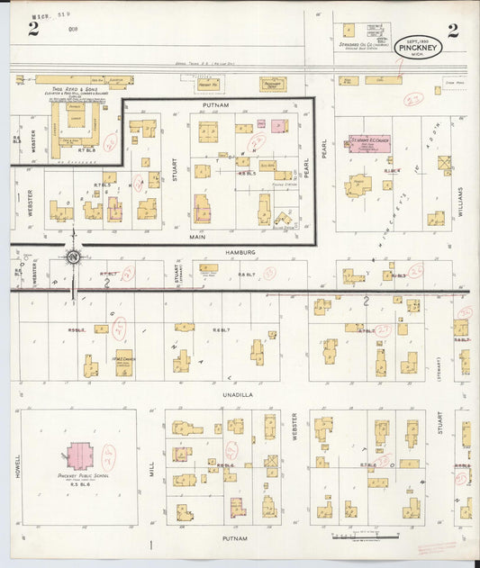 Sanborn Fire Insurance Map from Pinckney, Livingston County, Michigan (1930), Sheet #0002 - Historic Sanborn Fire Insurance Map Print, vintage old map wall art, antique decor, genealogy gift, Michigan Michigan map