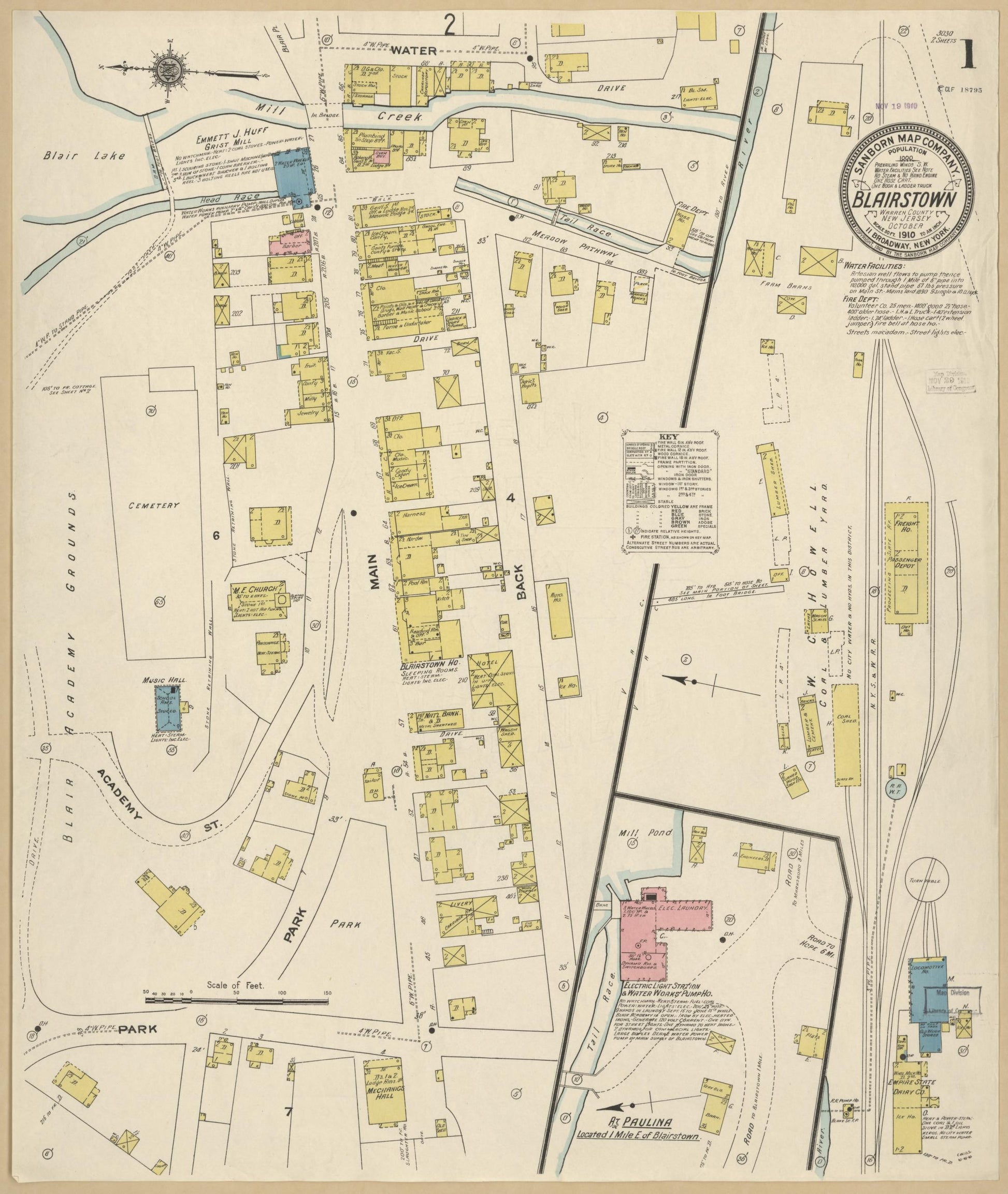 Sanborn Fire Insurance Map from Blairstown, Warren County, New Jersey. (1910) – Historic Sanborn Fire Insurance Map Print