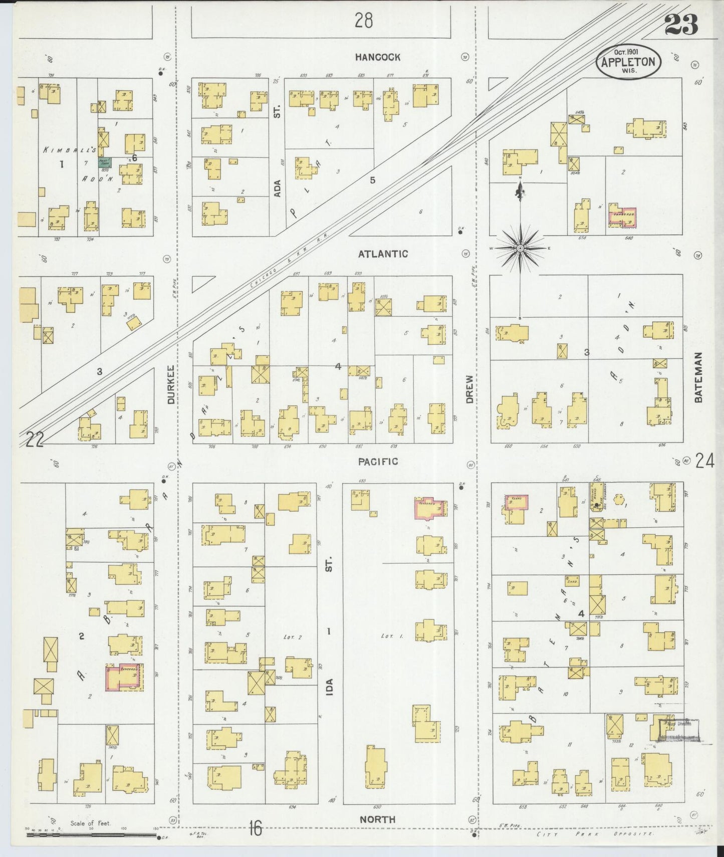 Sanborn Fire Insurance Map from Appleton, Outagamie County, Wisconsin (1901), Sheet #0023 - Complete Map Set gallery image, historic Sanborn map, vintage wall art, Wisconsin Wisconsin