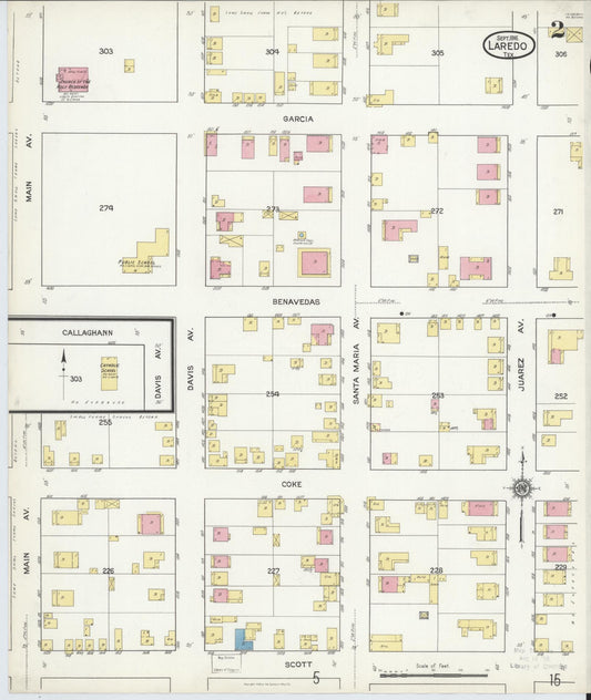 Sanborn Fire Insurance Map from Laredo, Webb County, Texas (1916), Sheet #0002 - Historic Sanborn Fire Insurance Map Print, vintage old map wall art, antique decor, genealogy gift, Texas Texas map