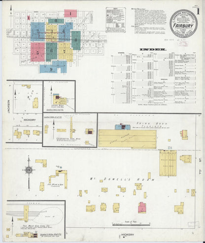 Sanborn Fire Insurance Map from Fairbury, Livingston County, Illinois (1911), Sheet #0001 - Complete Map Set gallery image, historic Sanborn map, vintage wall art, Illinois Illinois