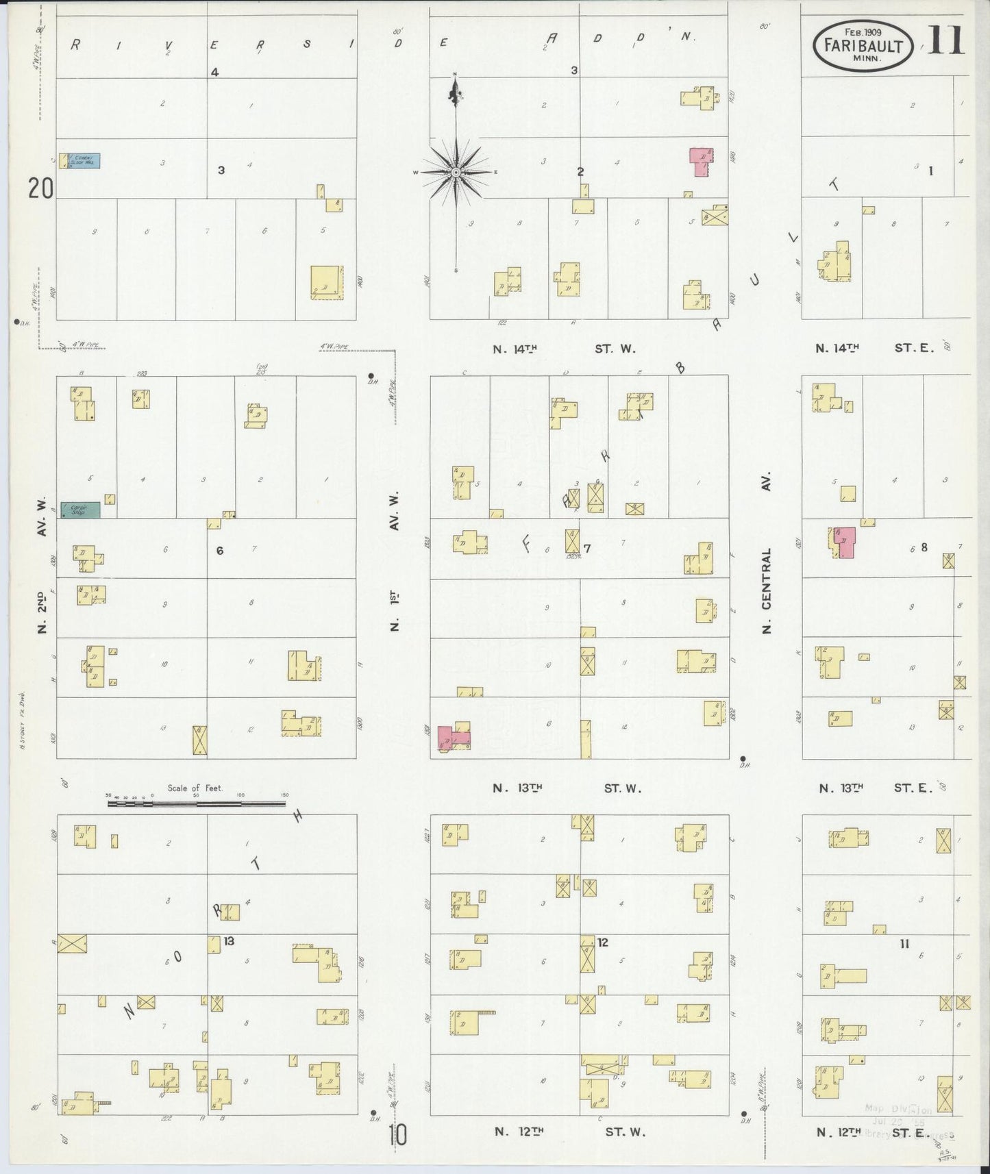 Sanborn Fire Insurance Map from Faribault, Rice County, Minnesota (1909), Sheet #0011 - Complete Map Set gallery image, historic Sanborn map, vintage wall art, Minnesota Minnesota