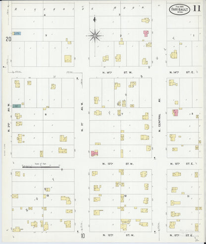 Sanborn Fire Insurance Map from Faribault, Rice County, Minnesota (1909), Sheet #0011 - Complete Map Set gallery image, historic Sanborn map, vintage wall art, Minnesota Minnesota