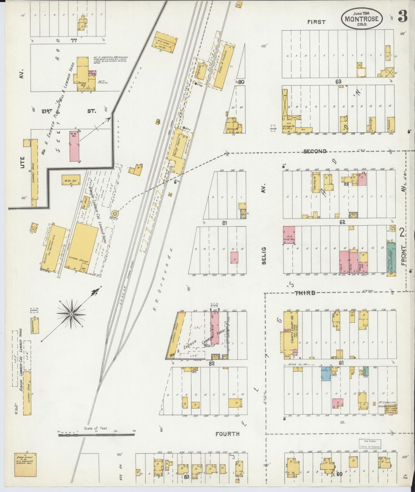 Sanborn Fire Insurance Map from Montrose, Montrose County, Colorado (1904), Sheet #0003 - Historic Sanborn Fire Insurance Map Print, vintage old map wall art, antique decor, genealogy gift, Colorado Colorado map
