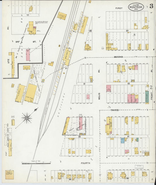 Sanborn Fire Insurance Map from Montrose, Montrose County, Colorado (1904), Sheet #0003 - Historic Sanborn Fire Insurance Map Print, vintage old map wall art, antique decor, genealogy gift, Colorado Colorado map