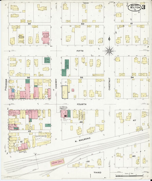 Sanborn Fire Insurance Map from Wilton Junction, Muscatine County, Iowa (1909), Sheet #0003 - Historic Sanborn Fire Insurance Map Print, vintage old map wall art