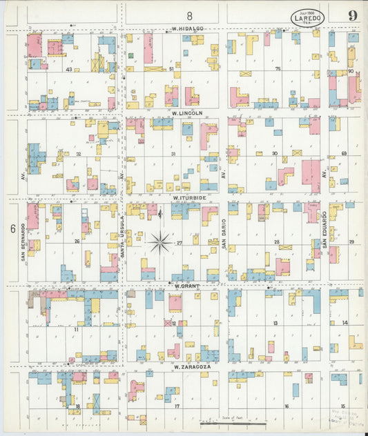Sanborn Fire Insurance Map from Laredo, Webb County, Texas (1900), Sheet #0009 - Historic Sanborn Fire Insurance Map Print, vintage old map wall art, antique decor, genealogy gift, Texas Texas map