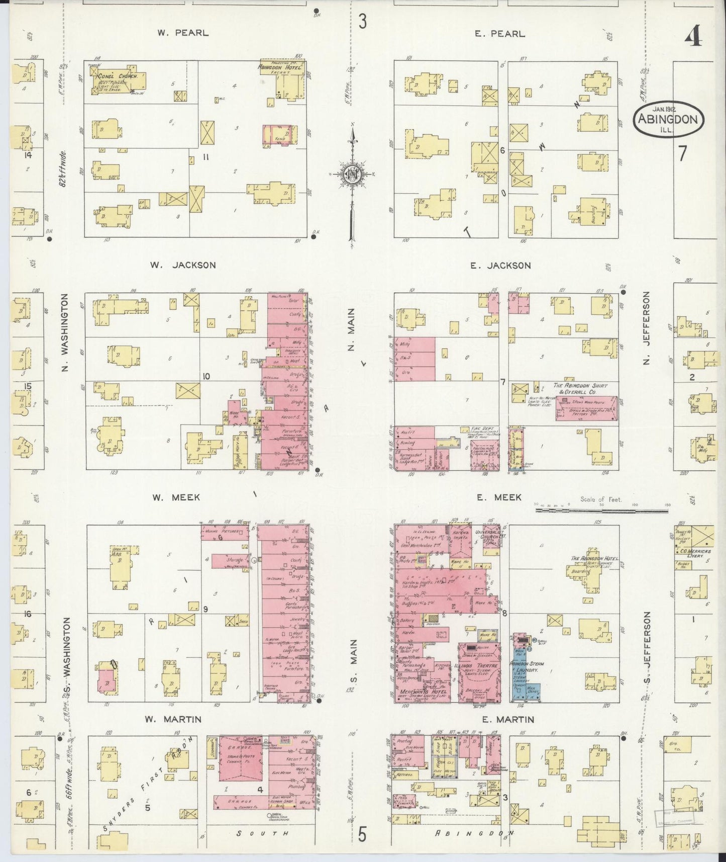Sanborn Fire Insurance Map from Abingdon, Knox County, Illinois (1912), Sheet #0004 - Historic Sanborn Fire Insurance Map Print, vintage old map wall art, antique decor, genealogy gift, Illinois Illinois map