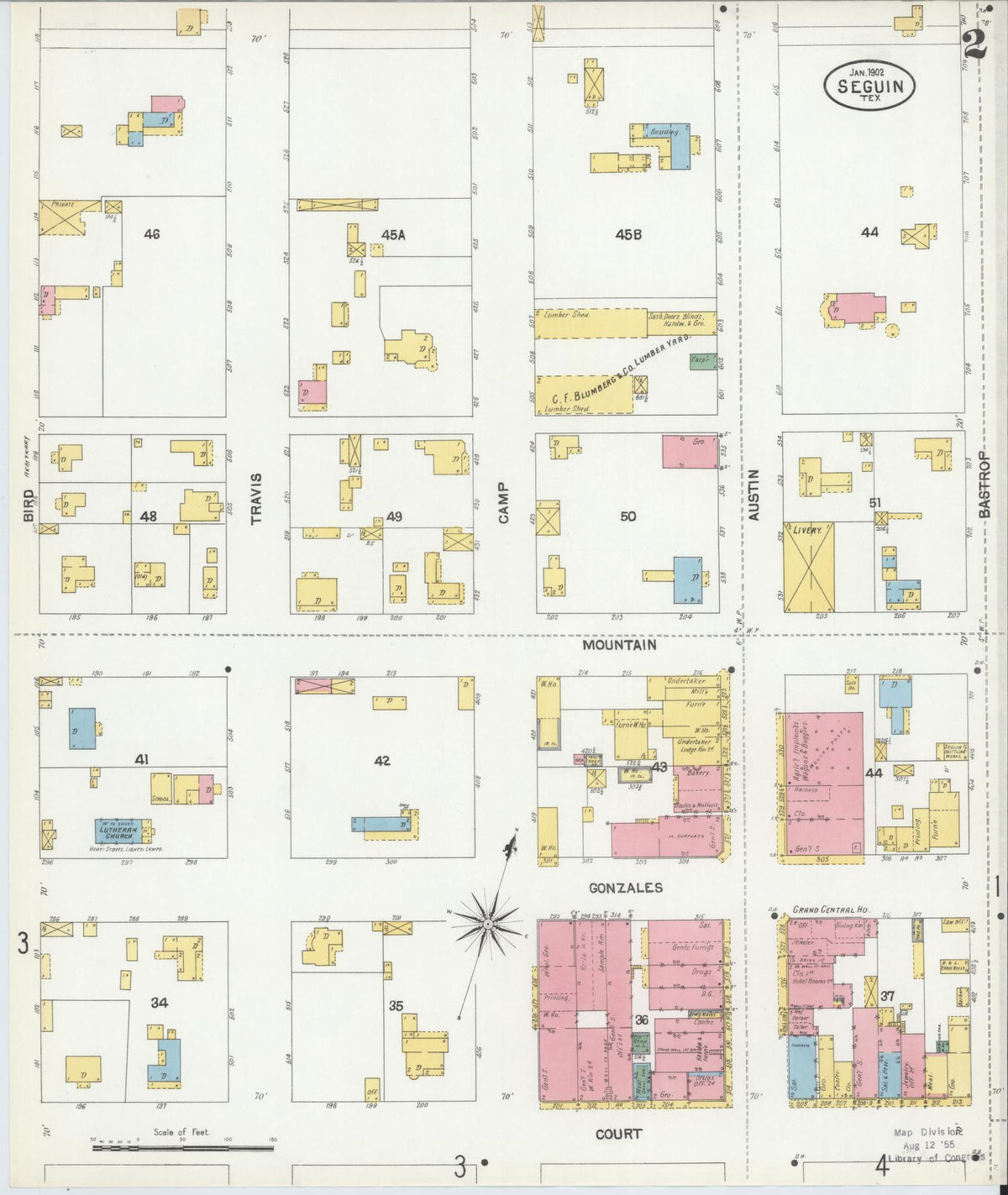 Sanborn Fire Insurance Map from Seguin, Guadalupe County, Texas (1902), Sheet #0002 - Complete Map Set gallery image, historic Sanborn map, vintage wall art, Texas Texas